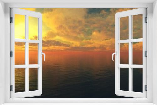 Fototapeta Naklejka Na Ścianę Okno 3D - Panorama of sea sunset, ocean sunrise, seascape, 3d rendering
