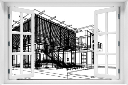 Fototapeta Naklejka Na Ścianę Okno 3D - Modern house sketch 3d rendering