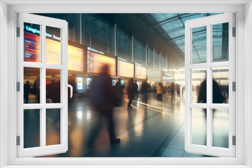 passengers at the airport, blurred motion, toned image. Generative AI