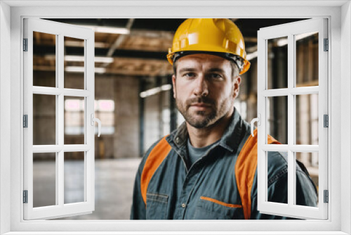 photo of man as a construction worker with helmet, generative AI