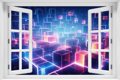 Abstract bright cubes. Futuristic style. AI generated.