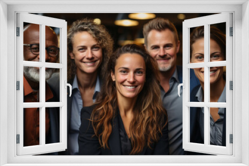 Diverse group of confident professional men and women posing outdoors