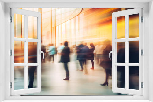 Blurred image of  people walking in the modern office building