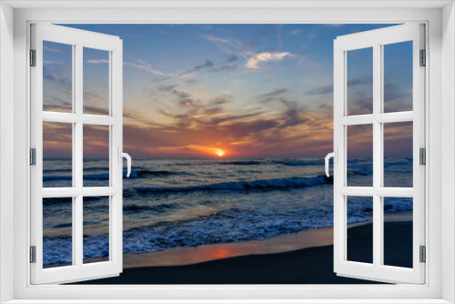 Fototapeta Naklejka Na Ścianę Okno 3D - Marine sunset with splendid reflections on the sand of Gombo beach San Rossore Natural Park Pisa Tuscany Italy