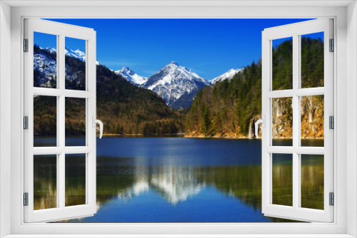 Fototapeta Naklejka Na Ścianę Okno 3D - Lake with bavarian alps in Germany
