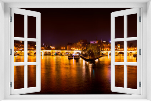 Fototapeta Naklejka Na Ścianę Okno 3D - River Seine and Pont Neuf bridge at Night, Parius, France