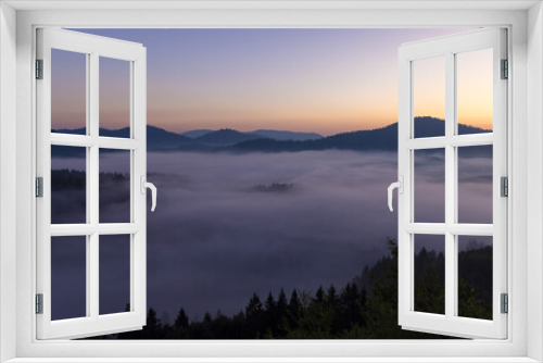 Fototapeta Naklejka Na Ścianę Okno 3D - Dawn with golden morning mist in a mountain valley, Croatia