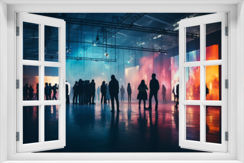 The atmosphere exhibition neon colorful lighting with people silhouette