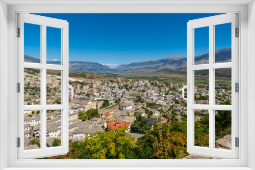 Fototapeta Naklejka Na Ścianę Okno 3D - The city from the viewpoint of the Ottoman castle fortress of Gjirokaster or Gjirokastra. Albanian