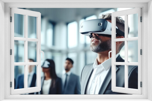 Business people having a meeting in office with VR glasses.