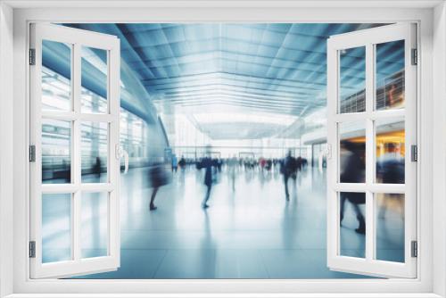 Blurred background of a modern airport . Abstract motion blurred people