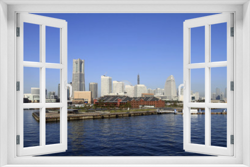 Fototapeta Naklejka Na Ścianę Okno 3D - 大桟橋から見た横浜みなとみらい21