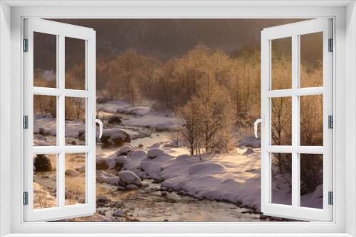 Fototapeta Naklejka Na Ścianę Okno 3D - 雪国の朝　冬の朝の風景