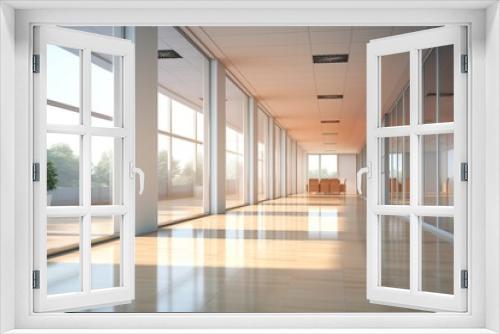 Modern office with a beautiful long office corridor  and defocused room background concepts and ideas for business presentation background