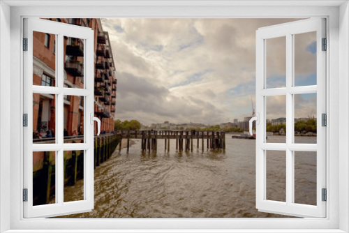 Fototapeta Naklejka Na Ścianę Okno 3D - OXO Tower and Gabriel's Wharf  Queen's Walk in London Great Britain