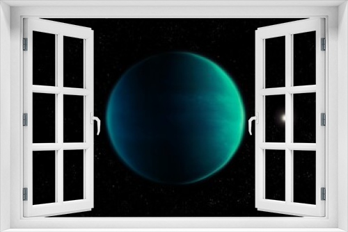 Fototapeta Naklejka Na Ścianę Okno 3D - Colorful alien planet in deep space, realistic exoplanet. Spectacular Super-Earth from another galaxy.