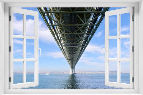 Fototapeta Naklejka Na Ścianę Okno 3D - Bottom view of akashi Kaikyo bridge -2