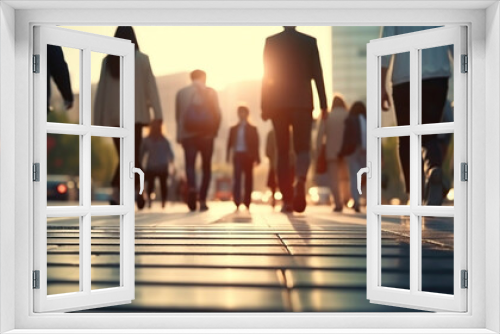 sharp image, business people crossing the street on a pedestrian crossing. Travelling on foot. Alternative transportation. Walking people on pedestrian crossing.