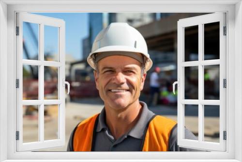 Smiling portrait of a happy male norvegian developer or architect working on a construction site