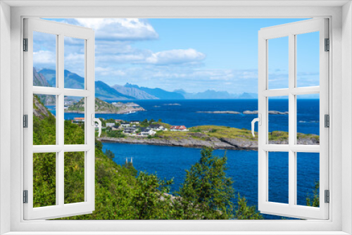 Fototapeta Naklejka Na Ścianę Okno 3D - Summer sunny day at Lofoten, Norway, Nordland. Landscape with dramatic mountains and sea, ocean. fjord in the Lofoten Islands