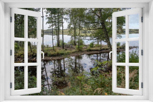 Fototapeta Naklejka Na Ścianę Okno 3D - Lake Ragnerudssjoen in Dalsland Sweden beautiful nature forest pinetree swedish houses