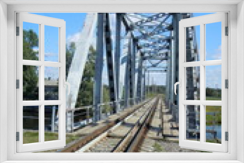 Fototapeta Naklejka Na Ścianę Okno 3D - Panorama of railway bridge (Riga, Latvia)