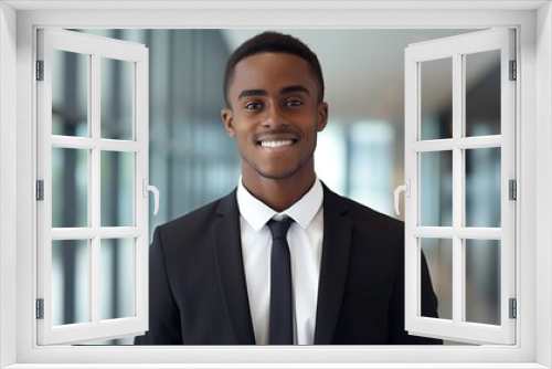 Successful professional businessman stands at his office with his arms folded. 