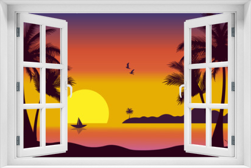 Fototapeta Naklejka Na Ścianę Okno 3D - sunset palm tree beach vector design