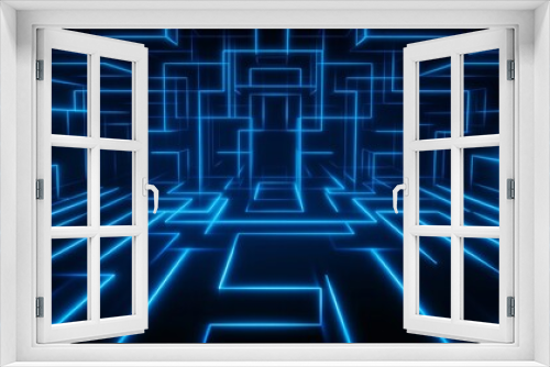 Optical Illusion, Light Blue Neon Lighted Lines on Black Vector Background, LinkedIn Banner, Facebook Cover, Instagram Post, Webinar Announcement, Online Workshop Advertisement, Digital Blockchain