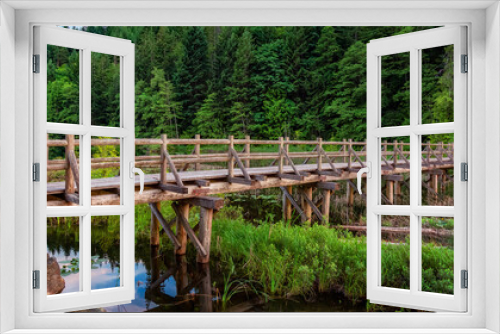 Fototapeta Naklejka Na Ścianę Okno 3D - Wooden trail by the lake in Canadian Nature.