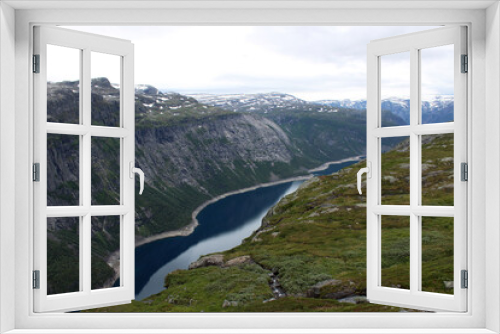 Fototapeta Naklejka Na Ścianę Okno 3D - Trail to Trolltunga nature attraction. Beutifull view of fjord and mountain Wild pristine nature background.