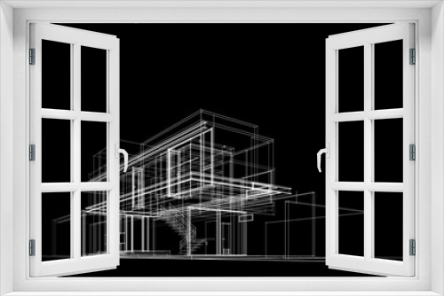 Fototapeta Naklejka Na Ścianę Okno 3D - Architectural drawing of modern house 3d rendering