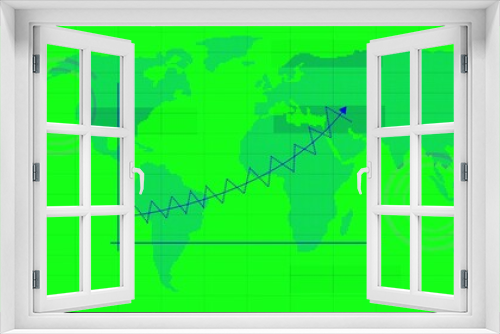 Illustration of a business info graphics with rising arrow and bar. green color background.