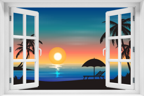 Fototapeta Naklejka Na Ścianę Okno 3D - Gradient summer background with beach sunset and palm trees