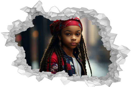 Generative AI photography of beautiful girl with braids and dreadlocks walking evening city streets