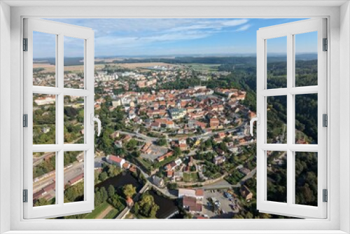 Fototapeta Naklejka Na Ścianę Okno 3D - Stribro historical Czech old town square and city center aerial panorama landscape view