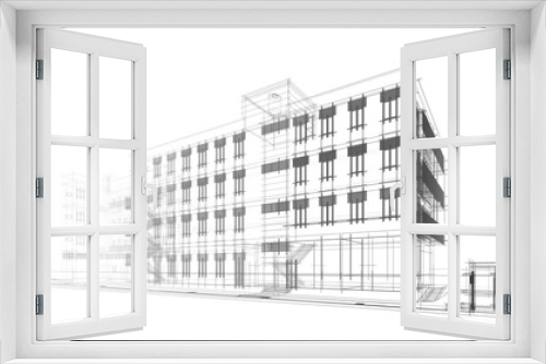 Fototapeta Naklejka Na Ścianę Okno 3D - Modern building architectural sketch 3d rendering