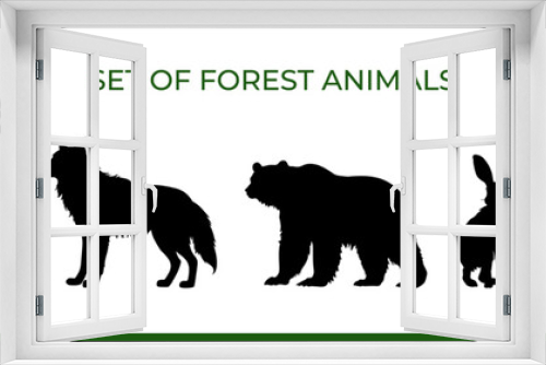 Fototapeta Naklejka Na Ścianę Okno 3D - Woodland forest. Set of forest animals silhouette elk, wolf, fox, hare, wolf isolated on white background