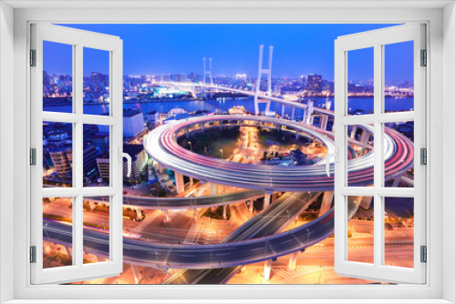 Fototapeta Naklejka Na Ścianę Okno 3D - Spiral bridge in Shanghai Huangpu River on the bird's eye view o