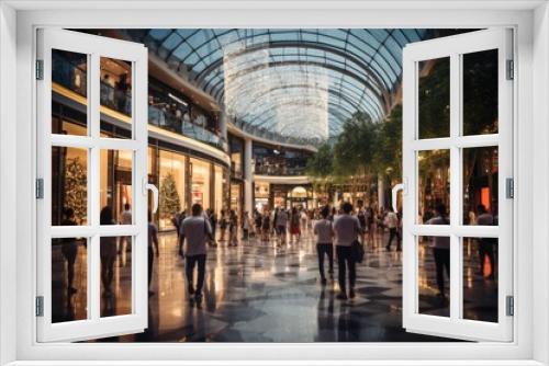 People in luxury shopping mall. motion blur. Generative AI