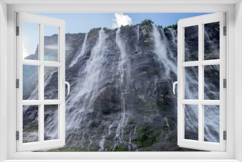 Fototapeta Naklejka Na Ścianę Okno 3D - Geirangerfjord, Norway. The Seven Sisters waterfalls In Geirangerfjorden. Famous Norwegian Landmark And Popular Destination
