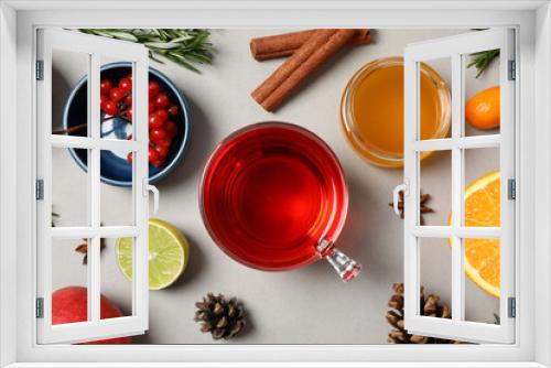 Fototapeta Naklejka Na Ścianę Okno 3D - Concept of hot drink - berry and fruit tea, top view