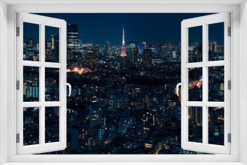 Fototapeta Naklejka Na Ścianę Okno 3D - ライトアップされた東京タワーと東京都心の夜景