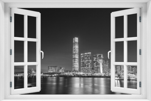 Fototapeta Naklejka Na Ścianę Okno 3D - Night scenery of skyscraper, skyline and harbor of Hong Kong city