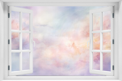 Gentle watercolor backdrop featuring soft pastel hues blending seamlessly. Delicate brushstrokes create ethereal atmosphere with subtle transitions between colors. Serenity artistic elegance Abstract