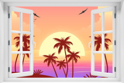 Fototapeta Naklejka Na Ścianę Okno 3D - Summer background with sunset and palm trees landscape gradient tropical sunset