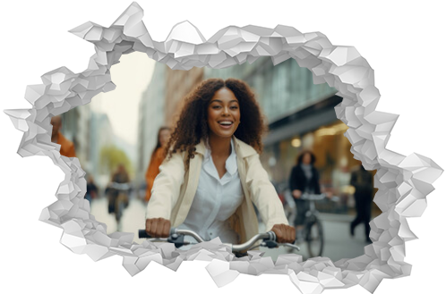 Black young woman cycling in the city lifestyle comfortable