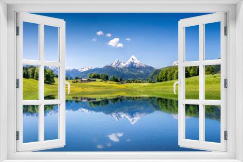 Fototapeta Naklejka Na Ścianę Okno 3D - Idyllic summer landscape with mountain lake and Alps