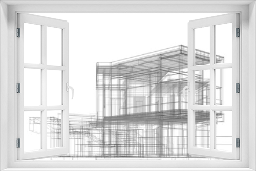 Fototapeta Naklejka Na Ścianę Okno 3D - Modern building sketch 3d rendering