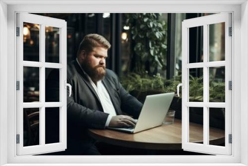 plus size manager using laptop computer on the go